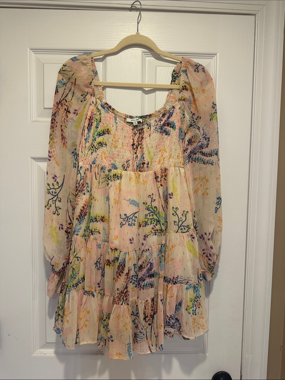 Floral Tiered Midi Dress in Blush Pink